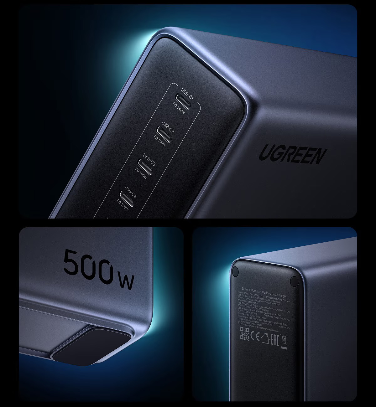 【新品・1万円引き】UGREEN Nexode 500W デスクトップ急速充電器 UGREEN、USB-Cポート最大240W出力に対応したデスクトップ急速充電器