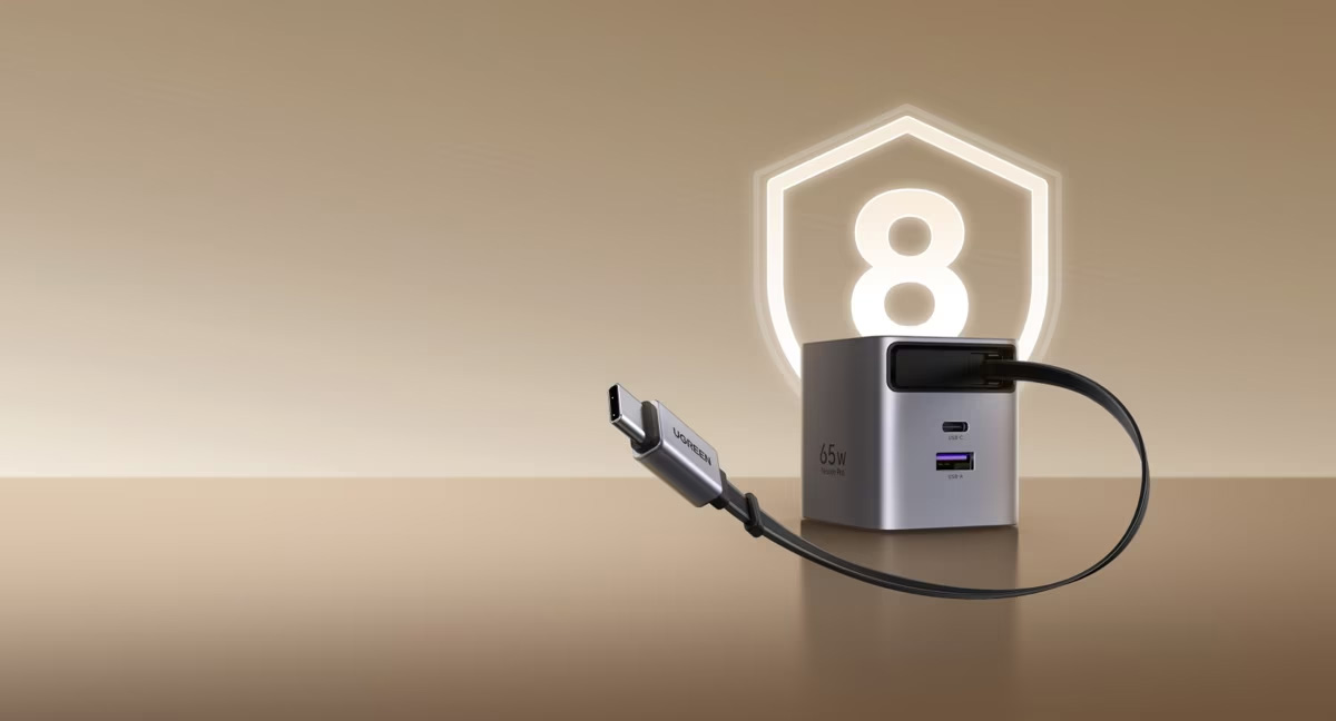 UGREEN UGREEN 65W GaN巻き取り式ケーブル付き急速充電器 65824