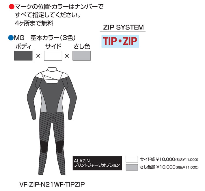 21-22 カスタムオーダー ウェットスーツ セミドライ 5x3mm メンズ MAXIM マキシム MGモデル TIPZIP チェストジッパー ALAZIN