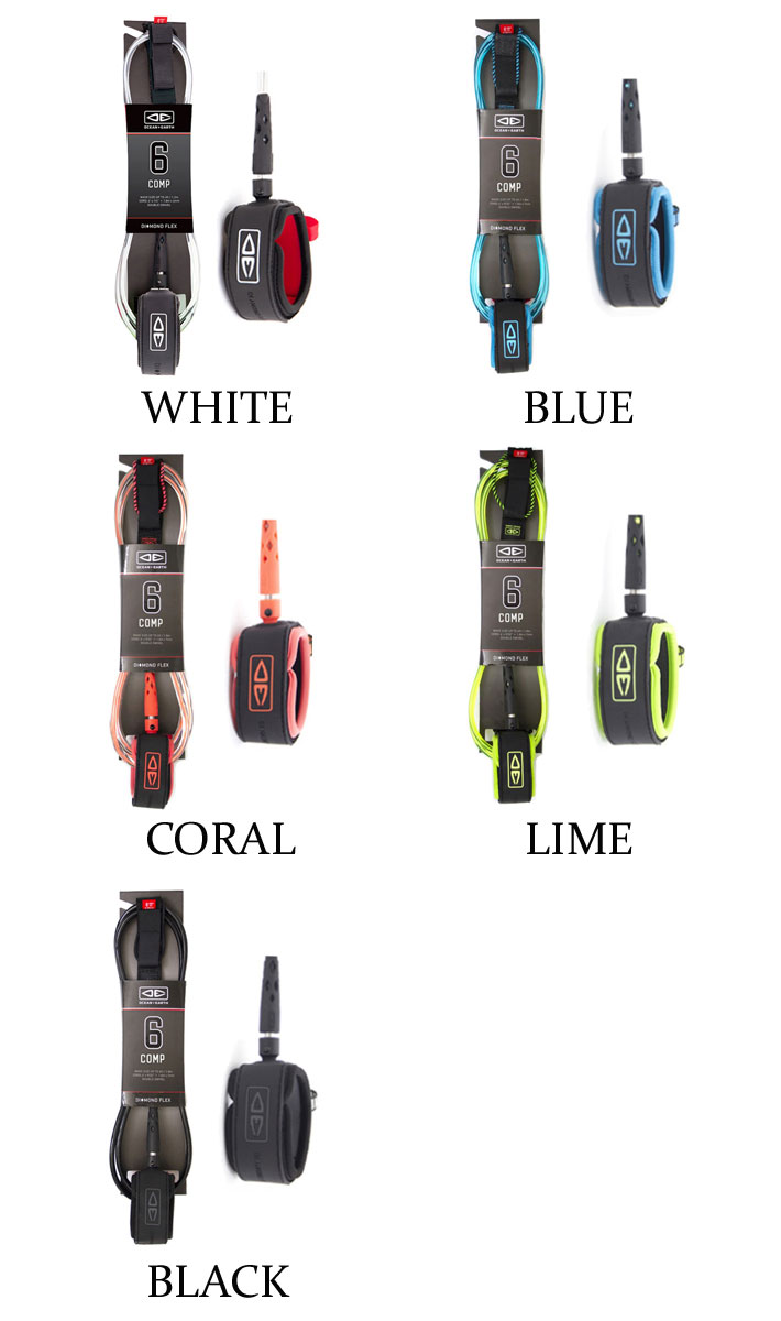 2023 OCEANEARTH サーフィン リーシュコード DIAMOND FLEX COMP 6'0 ANKLE 足首用 6ft オーシャン＆アース  ショートボード リーシュ :su-lsh-oe-054:follows 通販 