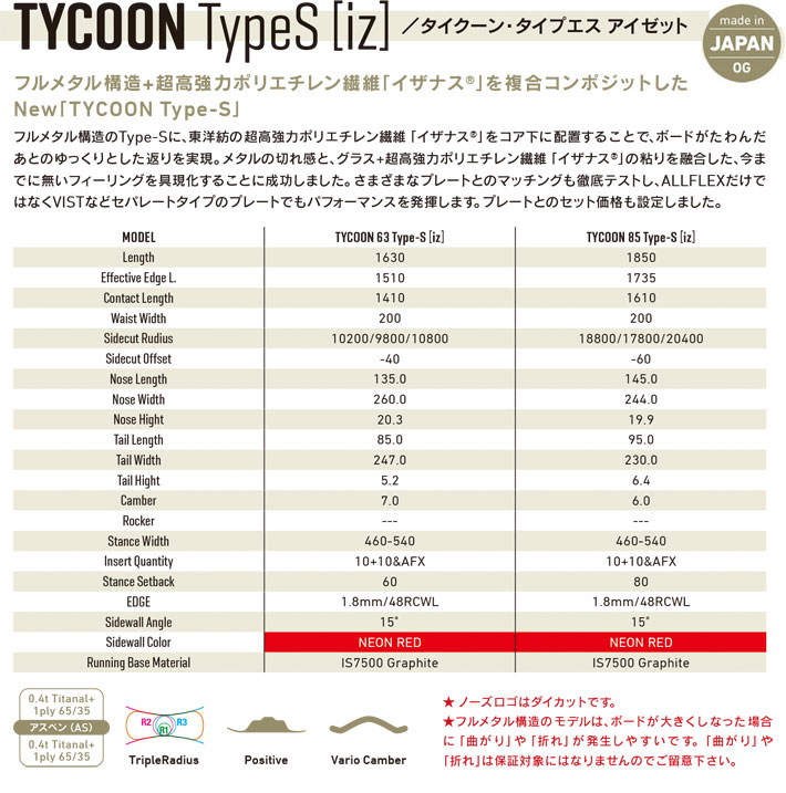 在庫限り 24-25 GRAY SNOWBOARDS グレイ TYCOON TypeS [iz] タイクーン