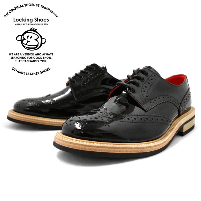 Locking Shoes ロッキングシューズ by FootMonkey フットモンキー カントリーシューズ WINGTIP SHOES 918  ［ブラックパテント］ メンズ 日本製