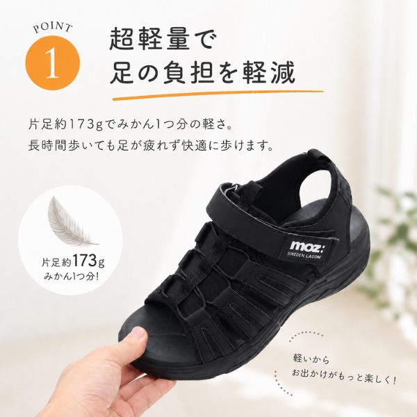 moz（モズ） サンダル レディース 靴 黒 ブラック エナメル おしゃれ
