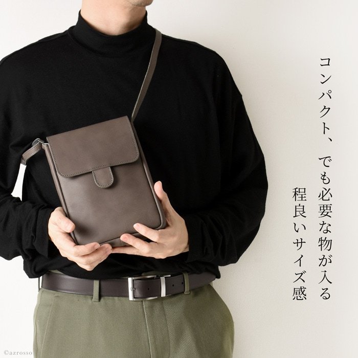 日本製 豊岡 鞄 撥水 レザー ミニショルダーバッグ メンズ 縦型 小さい 斜めがけ 黒 茶色 グレー 40代 50代 60代 70代