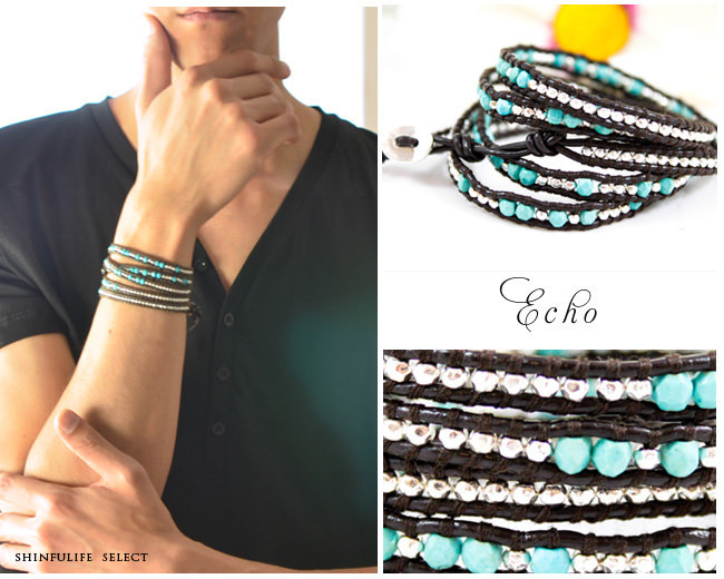 メンズ アクセサリー ラップ ブレスレット レザー 本革 5連 リゾ LIZOU