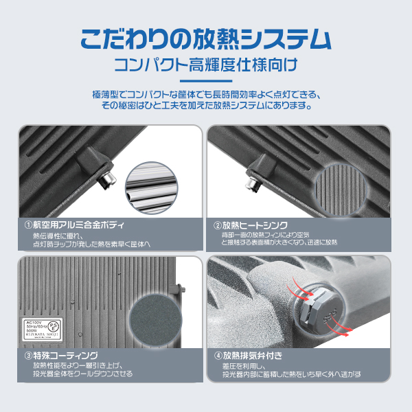 アップグレード！ 10台セット LED投光器 作業灯 500W 正圧排気弁付き 85V-265V 69800lm 屋外 防水 160°広角照射 180°角度調整 IP67 PSE PL保険 2年保証 | ブランド登録なし | 09