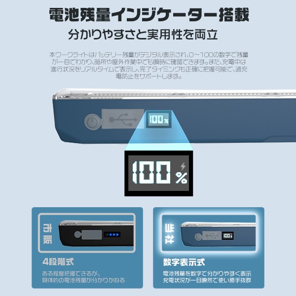 [バッテリー強化2代目]LEDライト 充電式 強力マグネット 作業ライト 7500mAh 30.1cm 無階段調光 Type-C充電 6発光モード アウトドア/キャンプ/防災 2年保証1台 | ブランド登録なし | 08