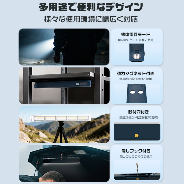 [バッテリー強化2代目]LEDライト 充電式 強力マグネット 作業ライト 7500mAh/10000mAh 無階段調光 Type-C充電 6発光モード アウトドア/キャンプ/防災 2年保証1台 | ブランド登録なし | 12