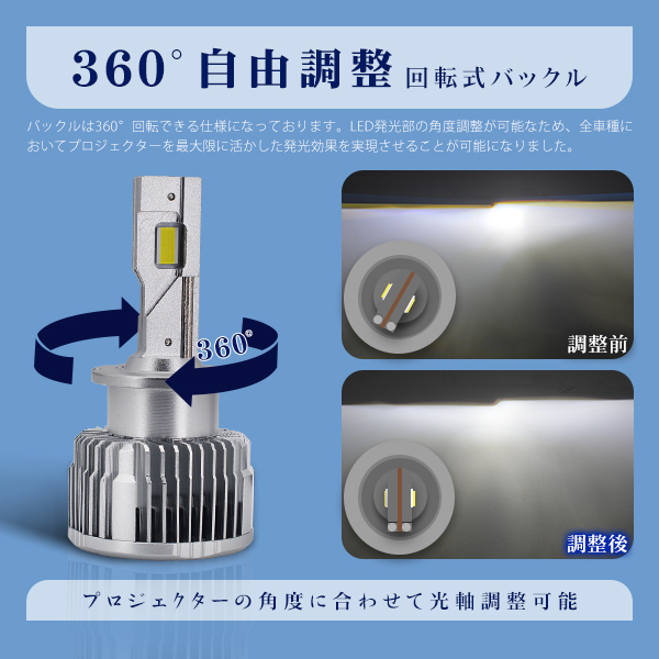 純正交換用 LEDヘッドライト D4S D4R HIDより明るい 16400lm 超高輝度チップ 車検対応 360°光軸調整 五重放熱システム  DC12v 6000K 2個