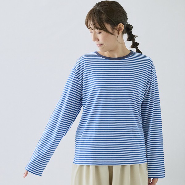 【新品】cloud frill border tops／ホワイトブルーグレー長袖 cloud frill border tops／ホワイトブルーグレー長袖トップス