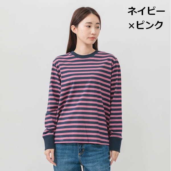 m.m.o クルーネック長袖ボーダーtシャツ 丸首 綿 レディース 30代 40