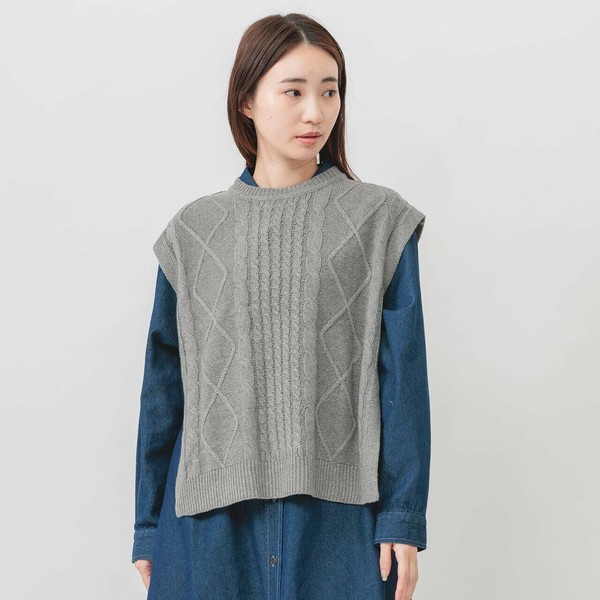 m.m.o ケーブル柄ベスト ニット かぶり ウールミックス レディース 30