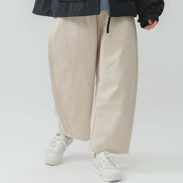 m.m.o デニム・ツイルコクーンパンツ ウエスト総ゴム 内側ひも付き