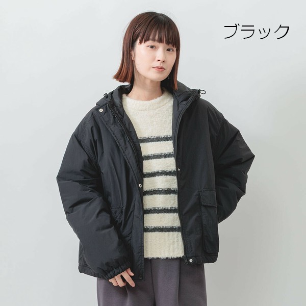 m.m.o フード付き中綿ナイロンワッシャージャケット 前ファスナー 裾