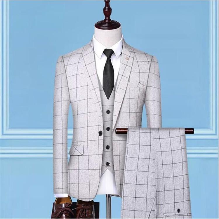 スーツ メンズ 3ピーススーツ セットアップ テーラード フォーマル 細身 一つボタン チェック柄  通勤 ビジネス