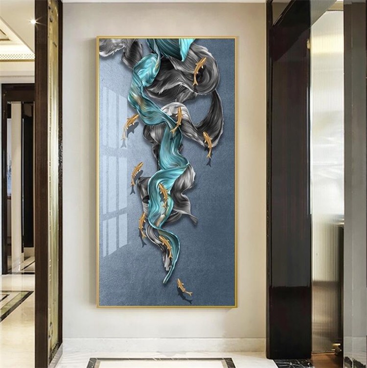 開運絵画 油絵 壁掛け魚インテリア 美術品 寝室 飾り用 風景絵 魚 