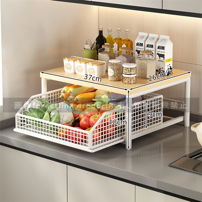 引き出し式デスクトップ キッチン 収納ラック 野菜かご キッチン