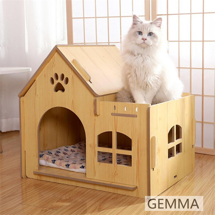 キャットハウス 猫用 別荘 一戸建て ペット用品 ペットベッド 小型犬 木製 猫家 猫のハウス 可愛い 春夏秋冬 四季通用 組み立て 頑丈 高品質  10kgベッド用 :aq5246:syu-shop 通販 