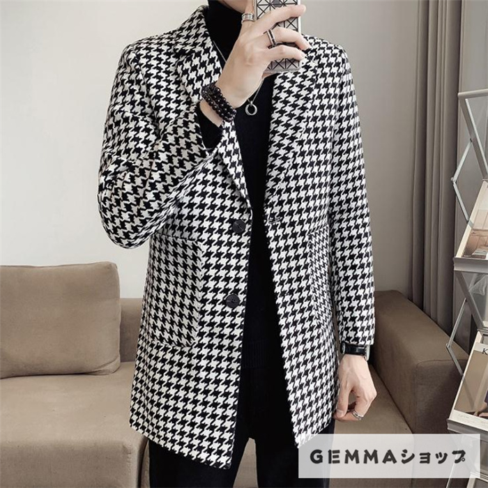 テーラードジャケット メンズ 格子縞 チェック柄 千鳥格 秋冬