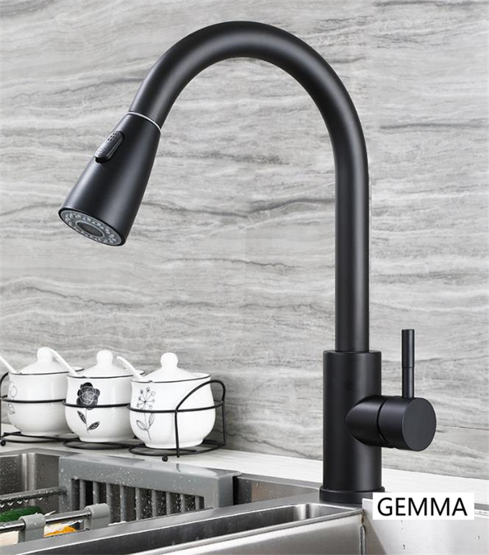 キッチン蛇口 ステンレス製 混合水栓 引出しホース式 台所用水栓 回転