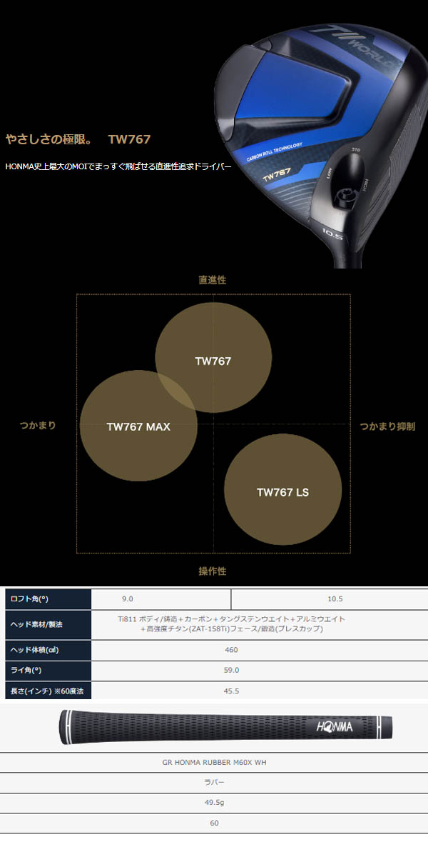 ホンマTW767MAX ドライバー 9度 flex S ホンマTW767MAX ドライバー 9度