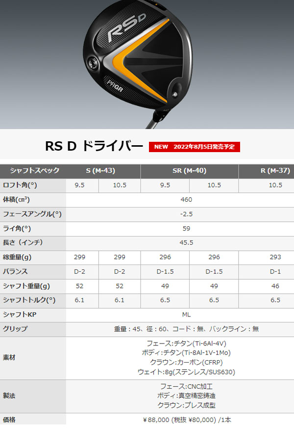 プロギア RS JUST(アールエス ジャスト) RS/RS D ドライバー[テンセイ