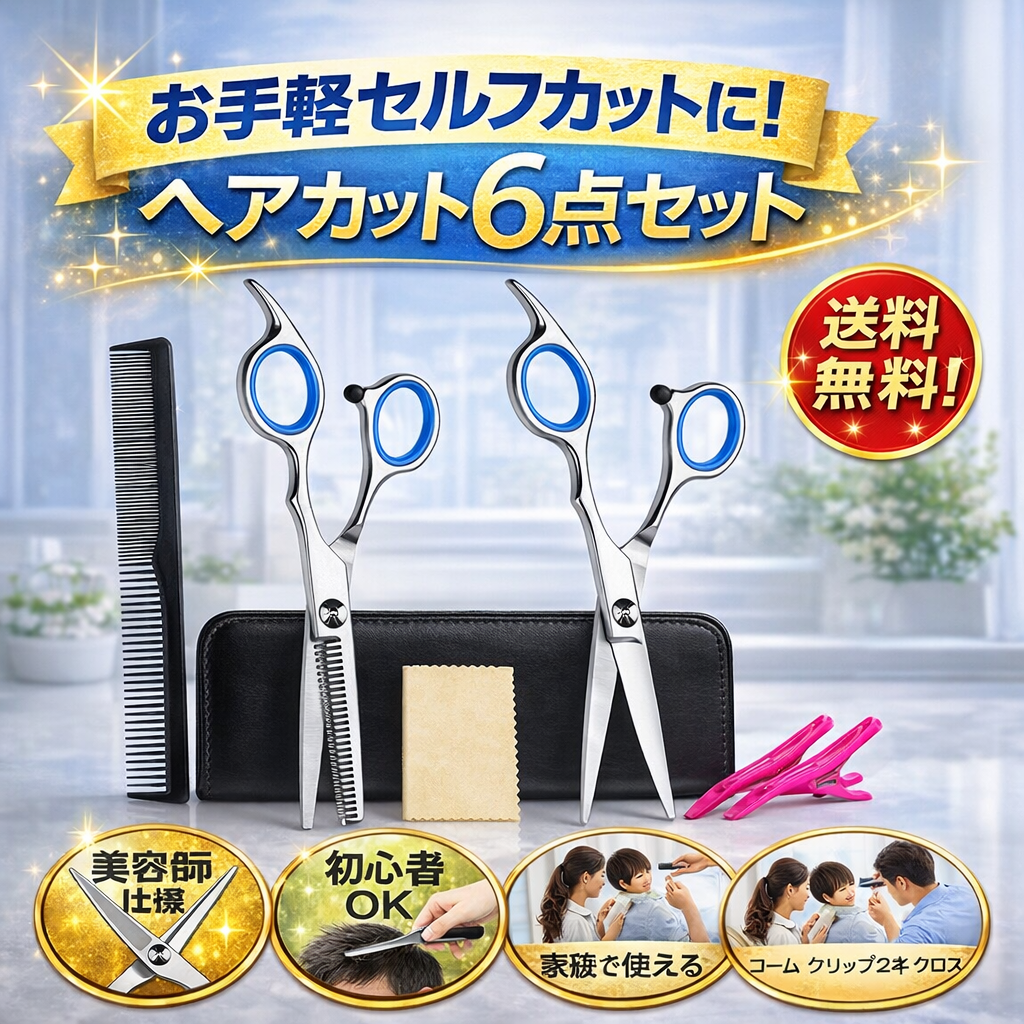 散髪 ハサミ ヘアカット 6点 セット スキバサミ セルフカット コーム