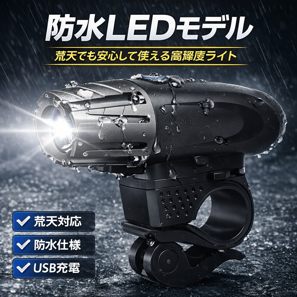 自転車 ヘッドライト LED 防水 USB 充電 明るい 300lm 軽量 自転車