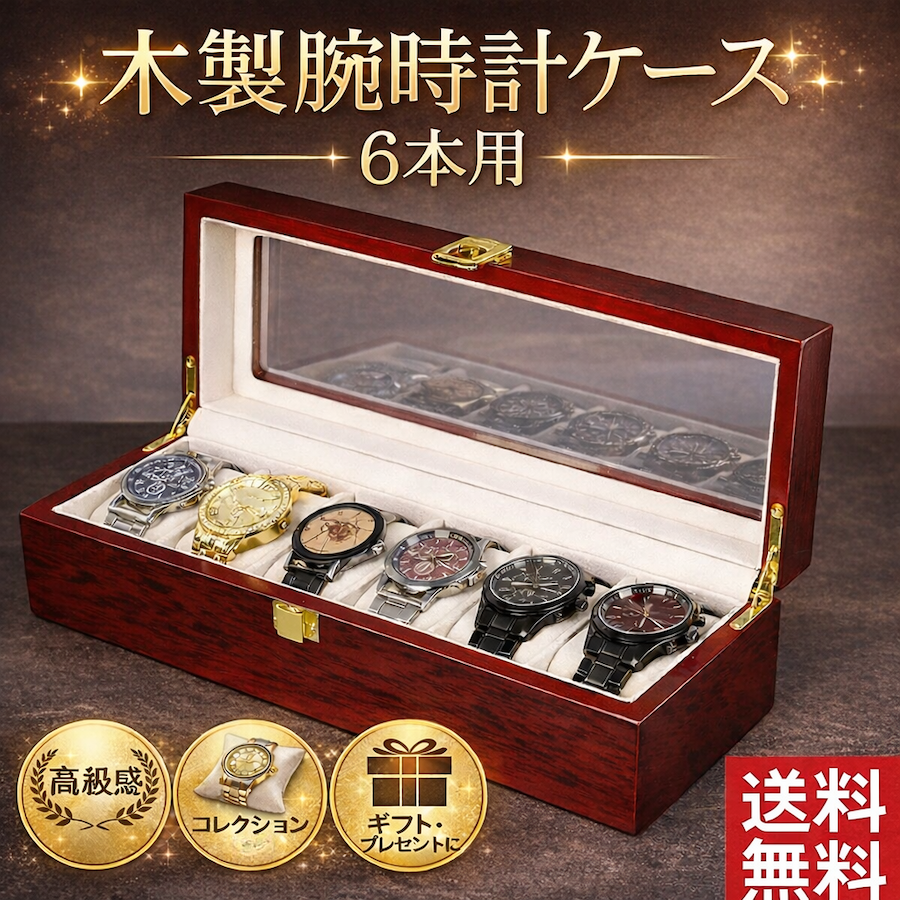 木製 腕時計ケース 6本用 時計 収納ケース 高級 おしゃれ 腕時計 収納