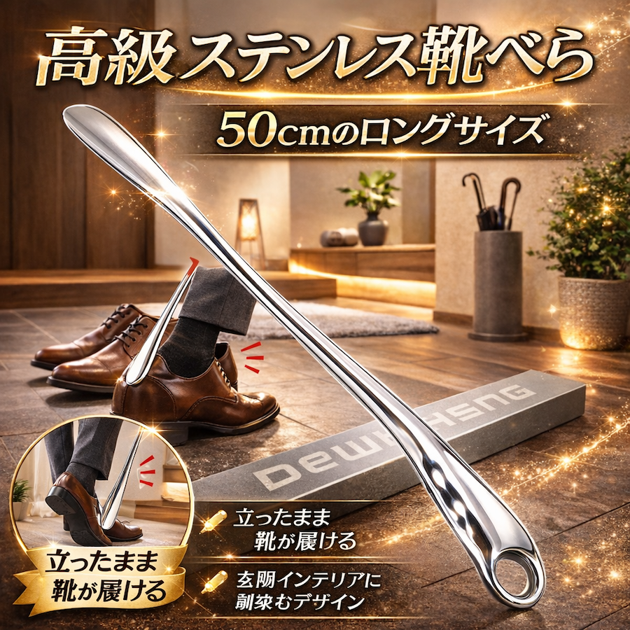 靴べら スタンド式 おしゃれ ステンレス ロング シューホーン 靴ベラ