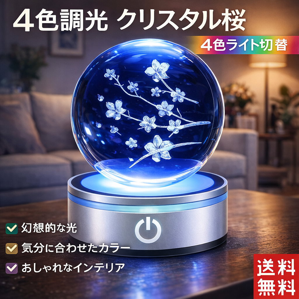 クリスタルボール 水晶玉 写真 LED ベッドサイドランプ 風水グッズ
