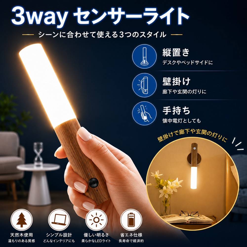 センサーライト 屋内 木製 おしゃれ 明るい 玄関 ライト 階段 LED