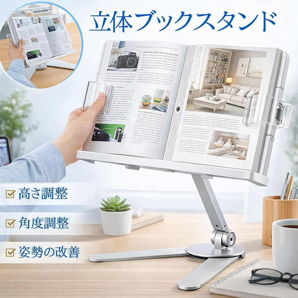 ブックスタンド 卓上 ホワイト 伸縮 アクリル インテリア スタンド