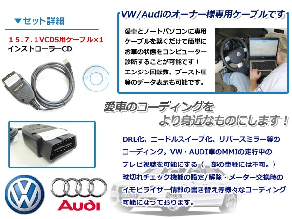 OBD2 15.7.1 VCDS 互換ケーブル VW AUDI 対応 コーディング 