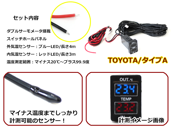 スイッチホールパネルタイプ 寒暖計 ダブルサーモメーター LED