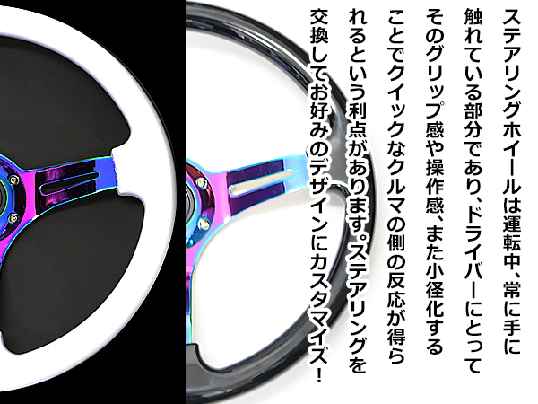 MOMO形状対応 ステアリング 黒×ネオクローム 白×ネオクローム 35Φ