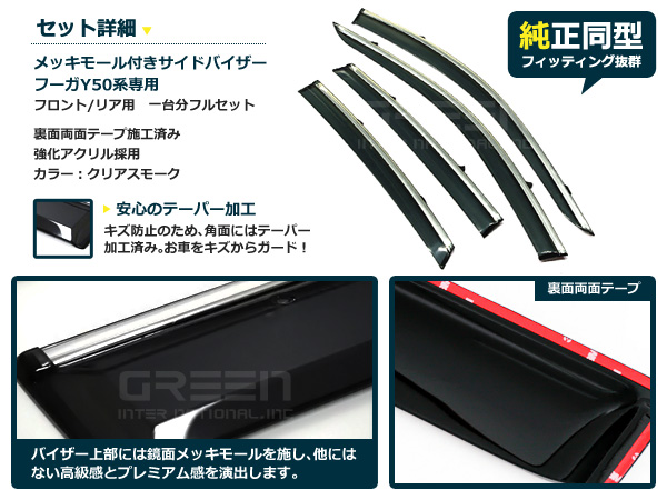 送料無料 サイドバイザー ドアバイザー フーガ Y50系 H16.10〜H21.10 日産 スモーク