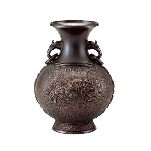 新しい到着 高岡銅器 銅製花瓶 真峰作 ダルマ鳳凰地紋 98-02 花瓶 