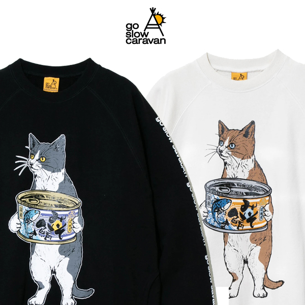 【当店一番人気】 ゴースローキャラバン 新品22年秋冬 ネコ スウェット サバ味噌缶 トップス