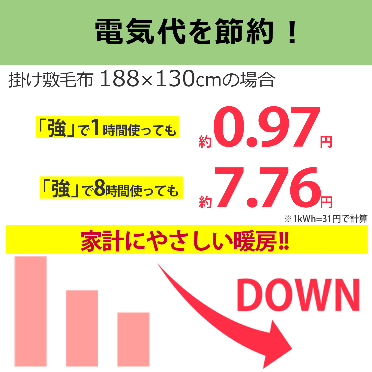 電気毛布 掛け敷 188×130cm 電気掛け敷毛布