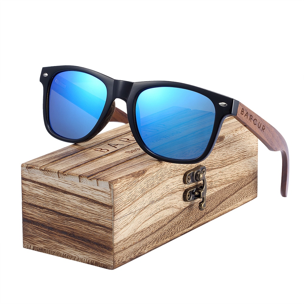 人気の定番 BARCUR 黒クルミサングラスウッド偏光サングラス男性メガネ男性 UV400 保護眼鏡木製オリジナルボックス
