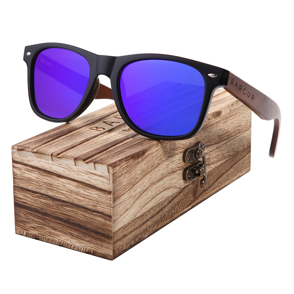 人気の定番 BARCUR 黒クルミサングラスウッド偏光サングラス男性メガネ男性 UV400 保護眼鏡木製オリジナルボックス