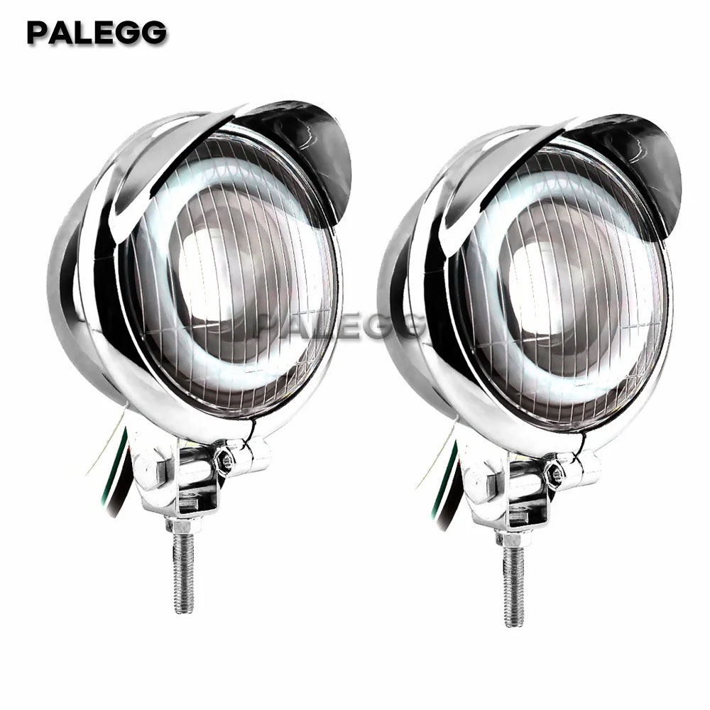【並行輸入品】自動二輪車  LED フロントヘッドライトカフェレーサースポットフォグライトエンジェルアイハーレーボバーチョッパークルーザーツーリングカスタム
