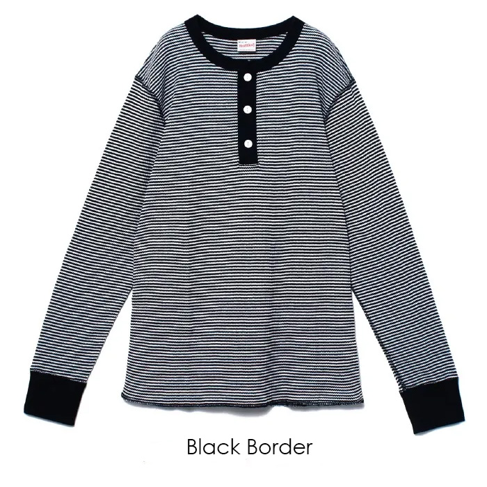 Healthknit（ヘルスニット） 長袖Tシャツ ワッフル ヘンリーネック