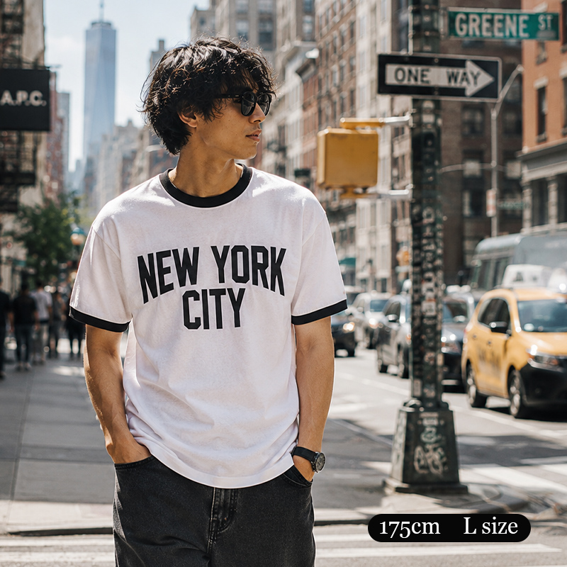 Tシャツ メンズ 半袖 NEW YORK CITY バンドT リンガーTシャツ ジョン