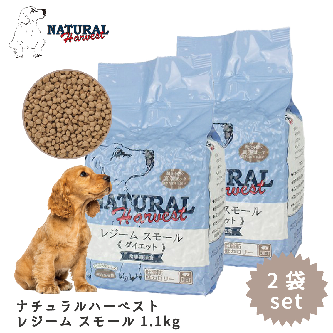 2袋セット ドッグフード 犬 ごはん ドライ おすすめ ダイエット 真空パック 食事療法食 小粒 ナチュラルハーベスト レジーム スモール 1.1kg  2.5ポンド NH00439