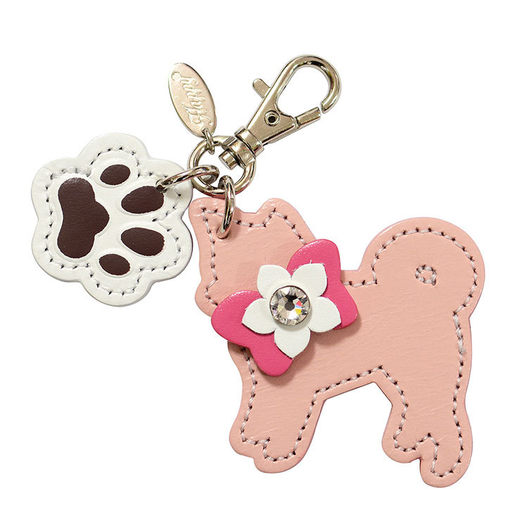 Happyチャーム 柴犬＆肉球 本革 牛革 スワロフスキー付き 日本製