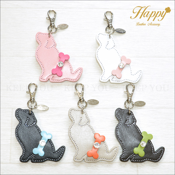 ゴールデンレトリバー チャーム 犬 牛本革 スワロフスキー付き Happy