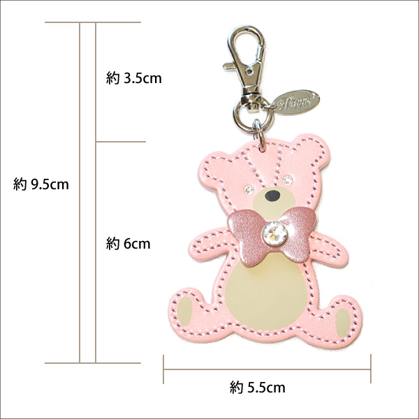 くま クマ チャーム リボンモチーフ 牛本革 スワロフスキー付き Happy