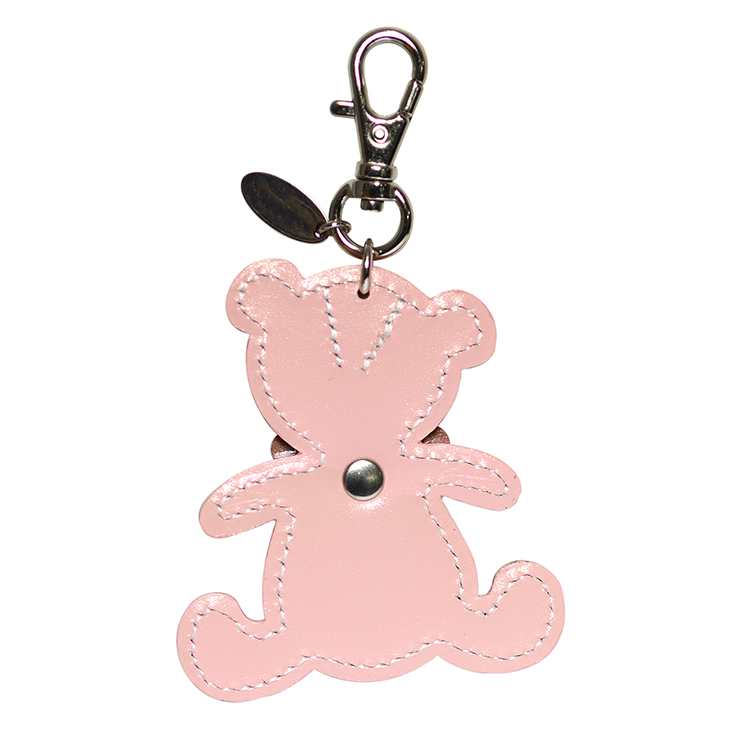 くま クマ チャーム リボンモチーフ 牛本革 スワロフスキー付き Happy